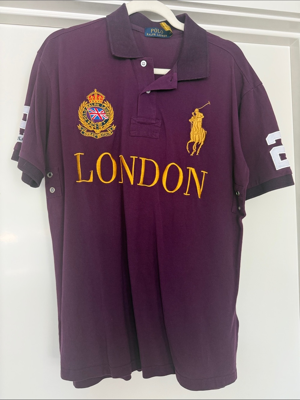 Polo by Ralph Lauren Purple Polo with Gold Embroidery - London Crest